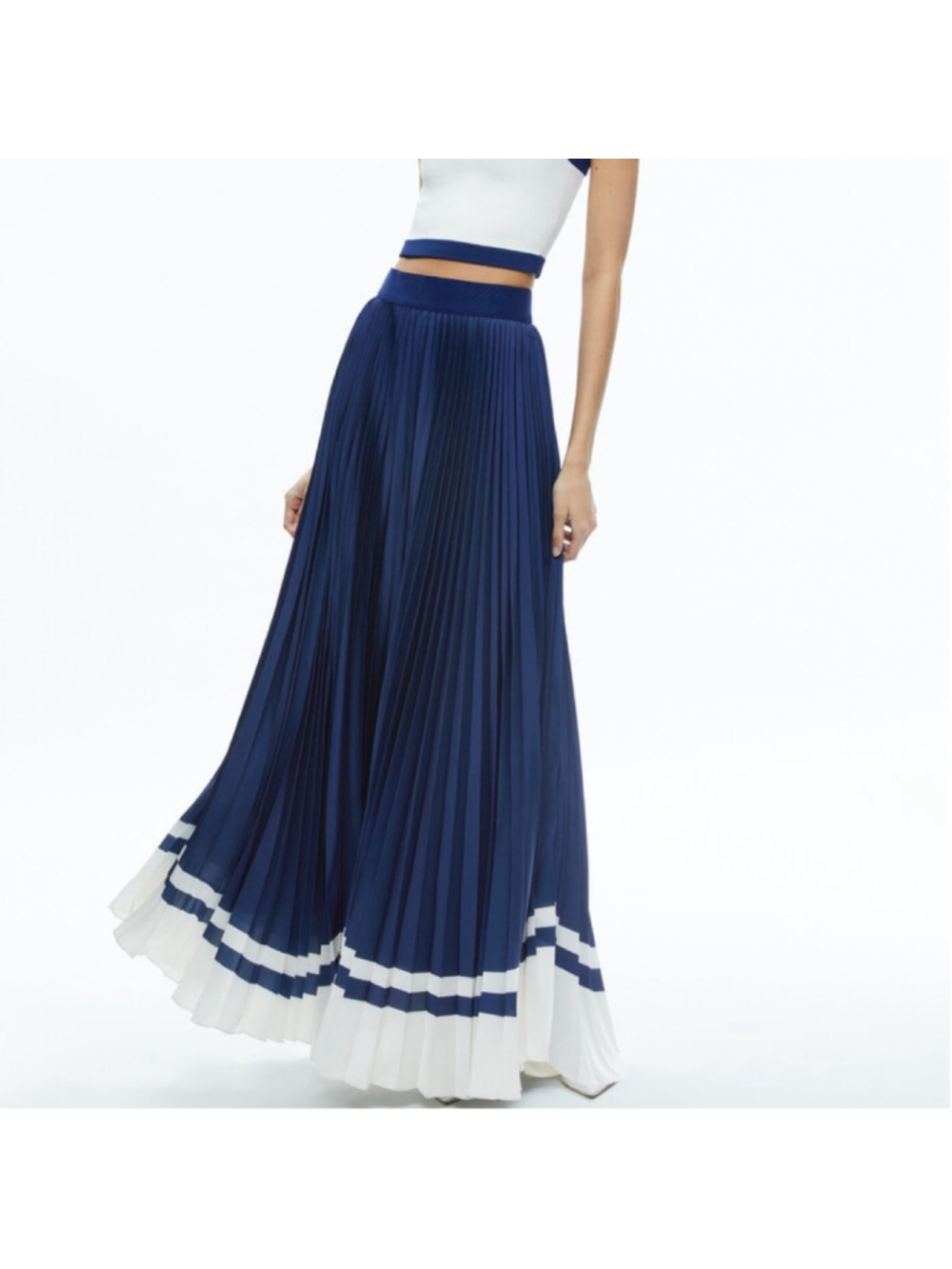 Women's Alice and Olivia Blue and White Pleated Maxi Skirt